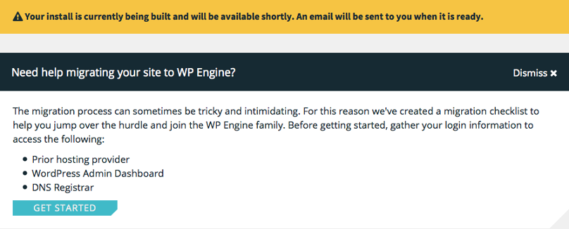 WP Engine hosting WordPress site wordt aangemaakt